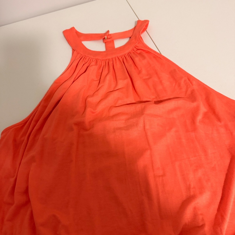 NY&C New York & Company Women XL Coral Orange Halter T-Back Pleated Blouson Top